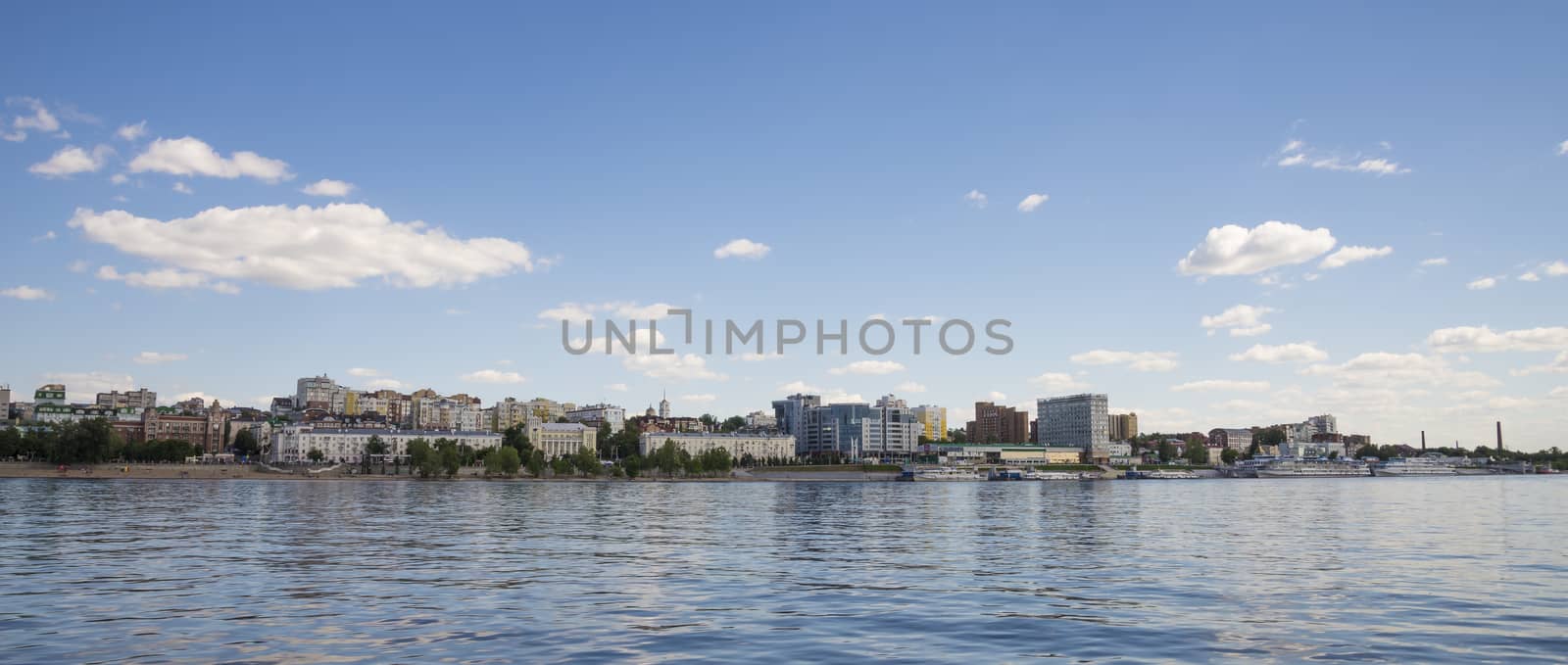 Volga river embankment in Samara, Russia. Panoramic view of the city. On a Sunny summer day. 18 June 2018