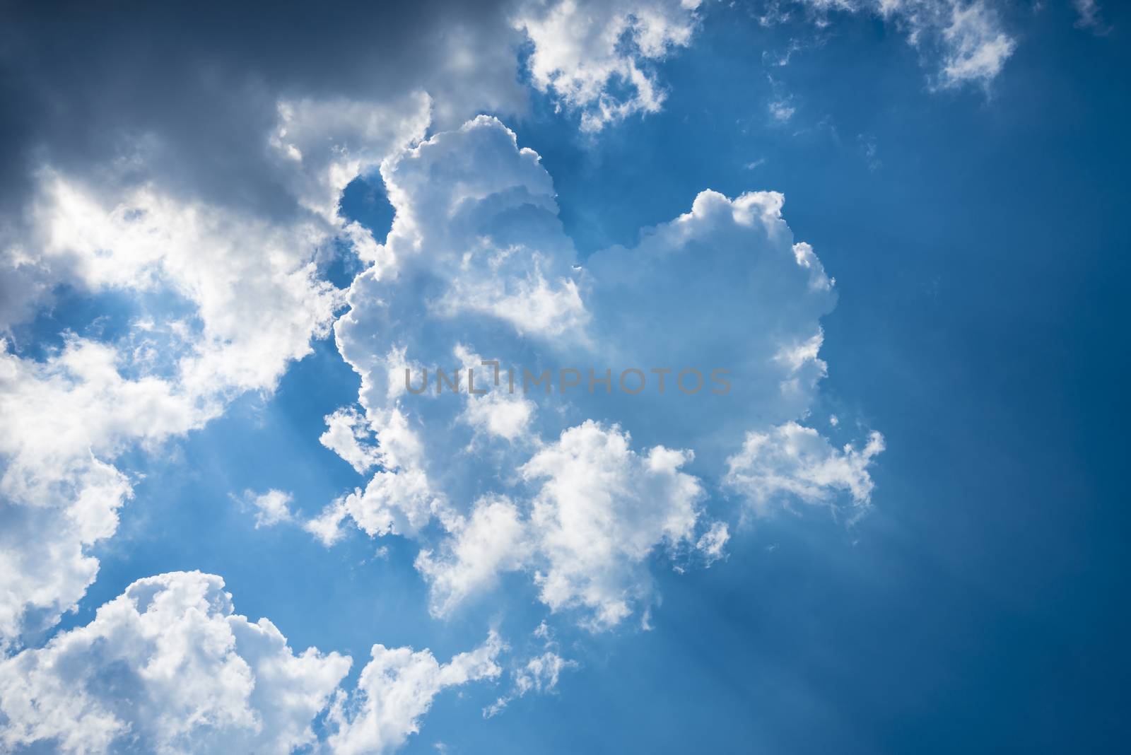 White clouds on the blue sky during the day. Nature landscape