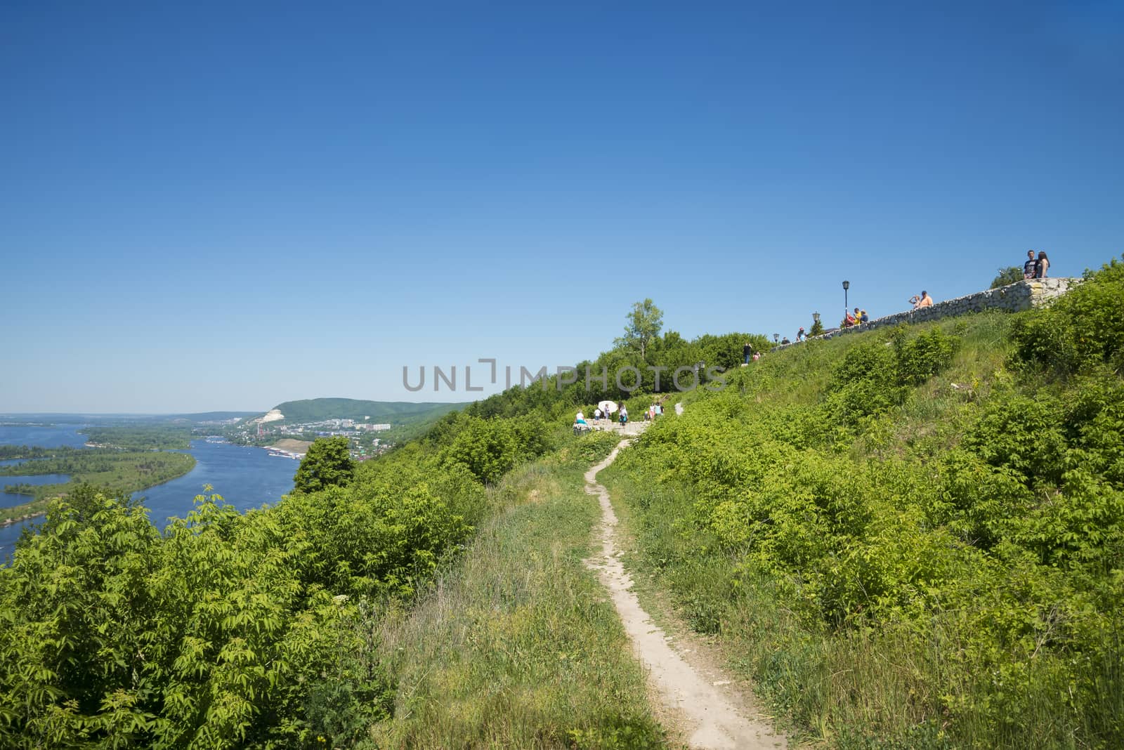 Panoramic view of the river Volga from a helicopter platform the city of Samara Russia. On a Sunny summer day. June 23, 2018