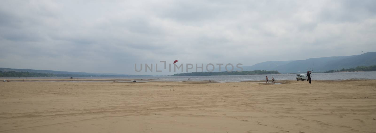 Panoramic view of the Zhiguli mountains from the Peninsula Kopylovo. Cloudy day 21 July 2018.