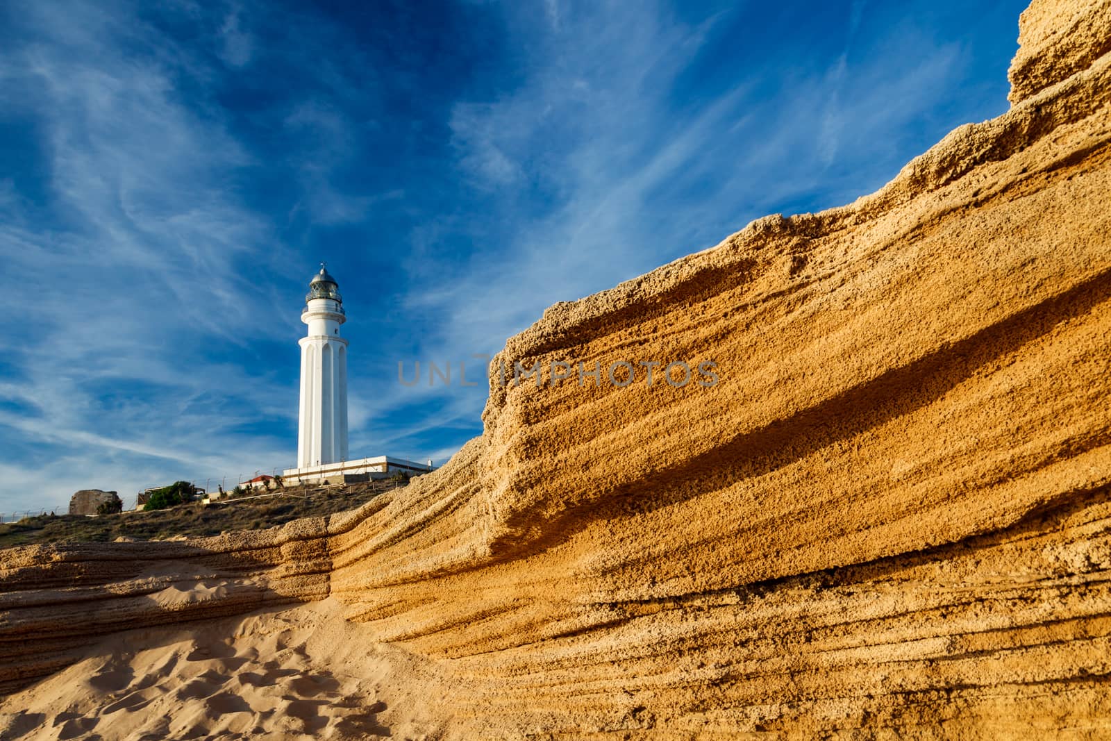 Wonderful lighthouse known as Trafalgar's lighthouse at the province of Cádiz