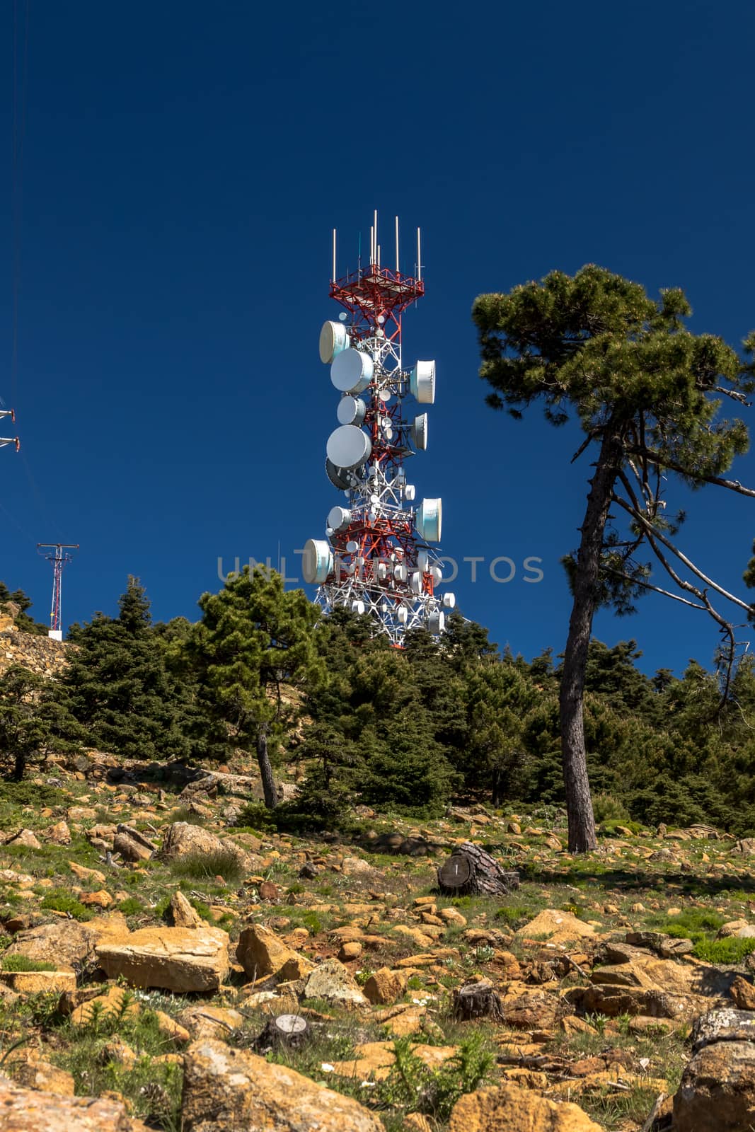 Big communications tower in a sunny day on Estepona, Malaga, Spain