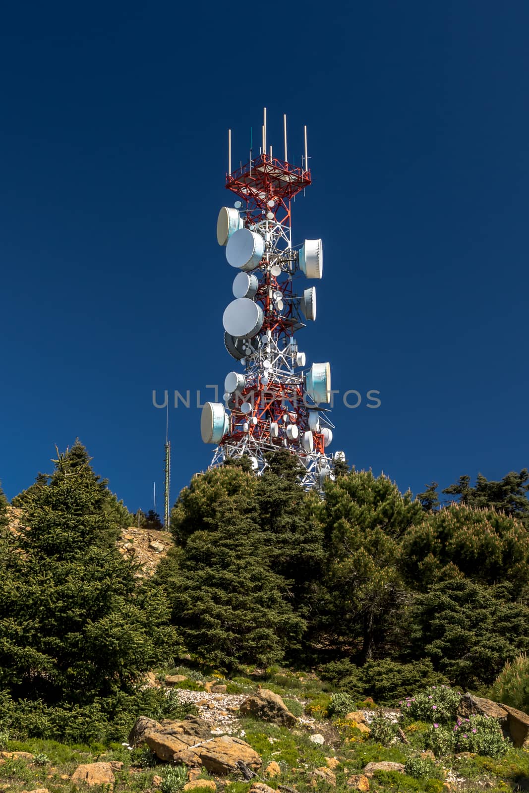 Big communications tower in a sunny day on Estepona, Malaga, Spain