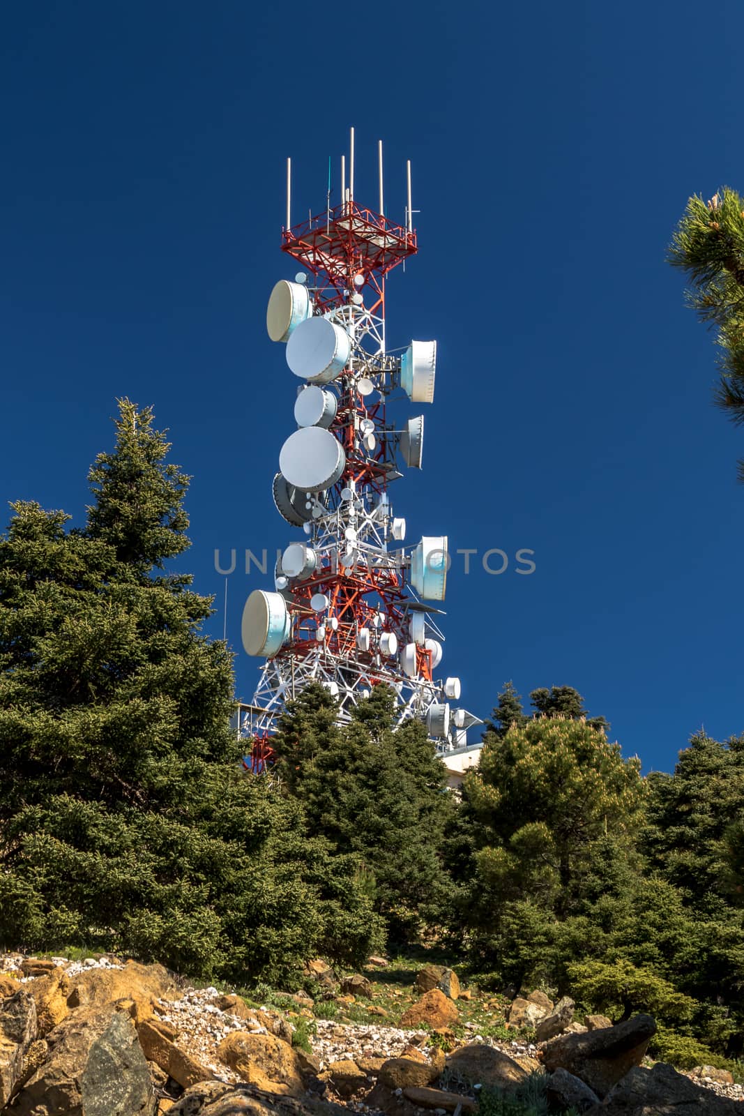 Big communications tower in a sunny day on Estepona, Malaga, Spain