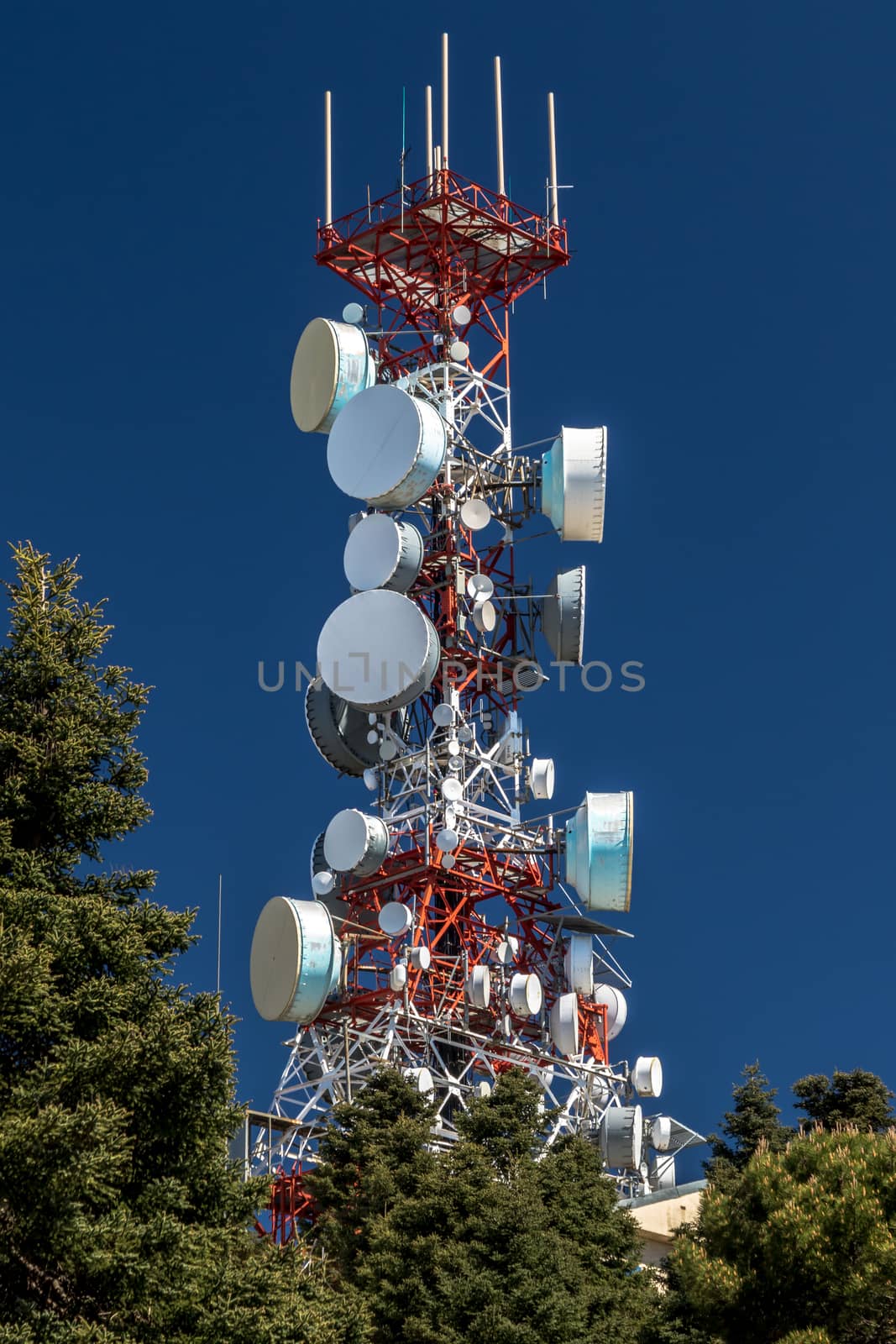 Big communications tower in a sunny day on Estepona, Malaga, Spain