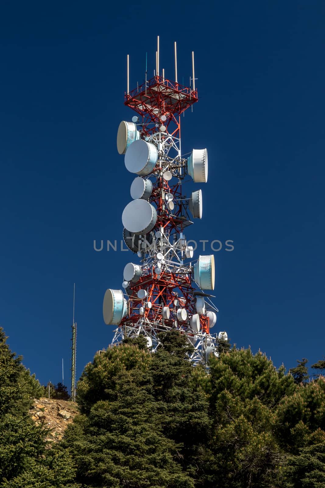 Big communications tower in a sunny day on Estepona, Malaga, Spain