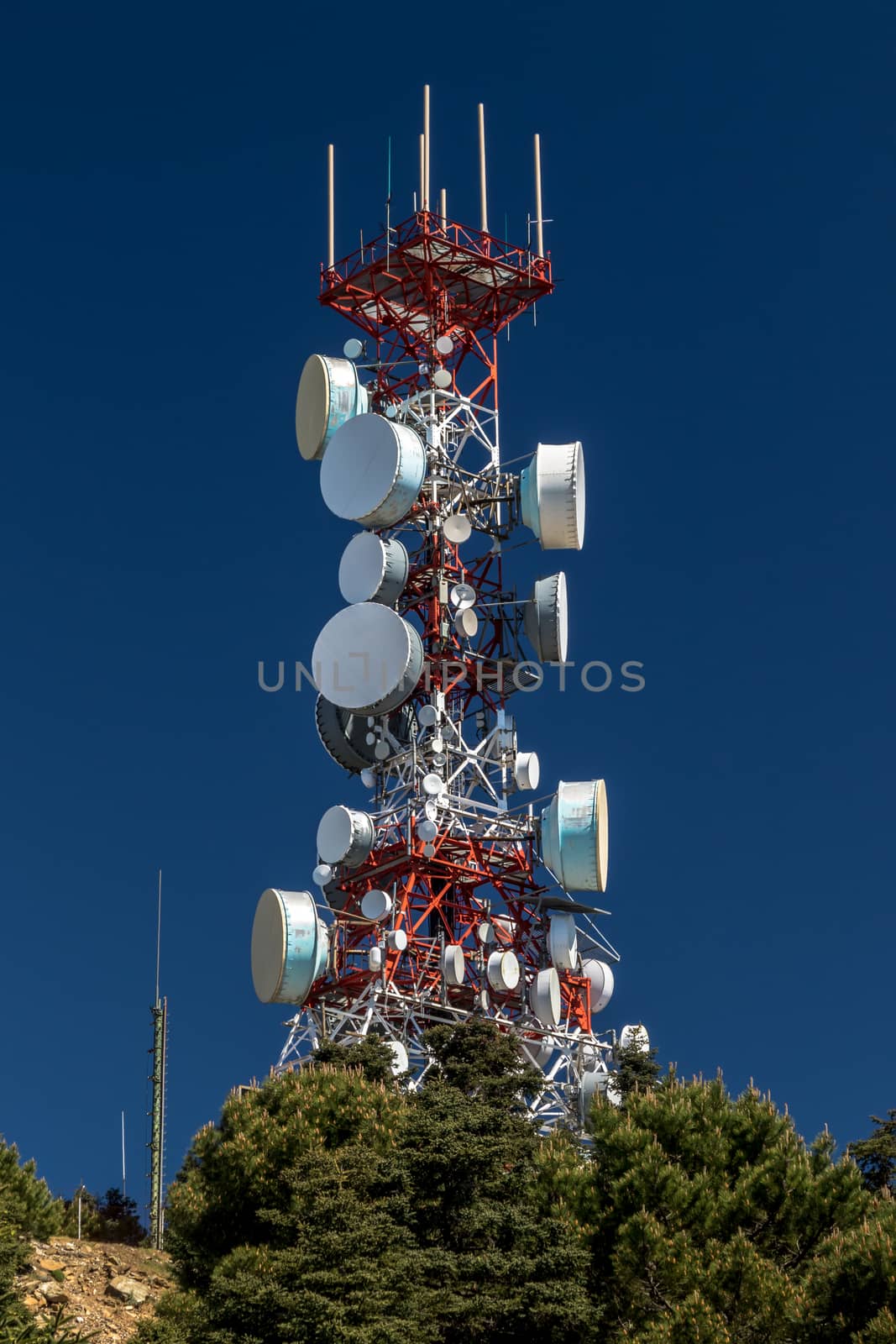 Big communications tower in a sunny day on Estepona, Malaga, Spain