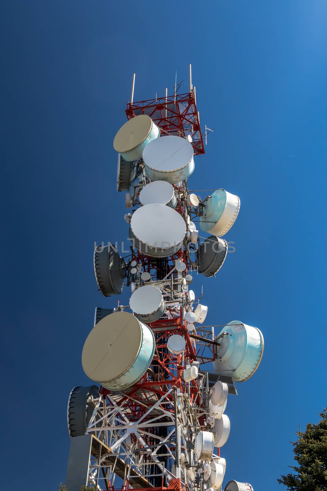 Big communications tower in a sunny day on Estepona, Malaga, Spain