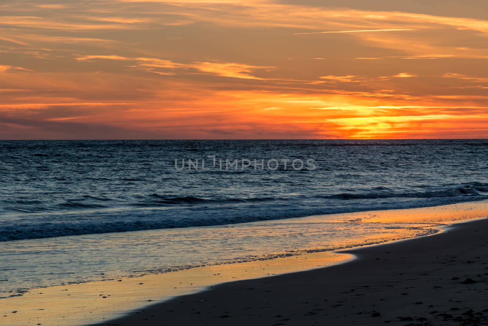 Fantastic sunset on the beach of Rota, Cadiz, Spain