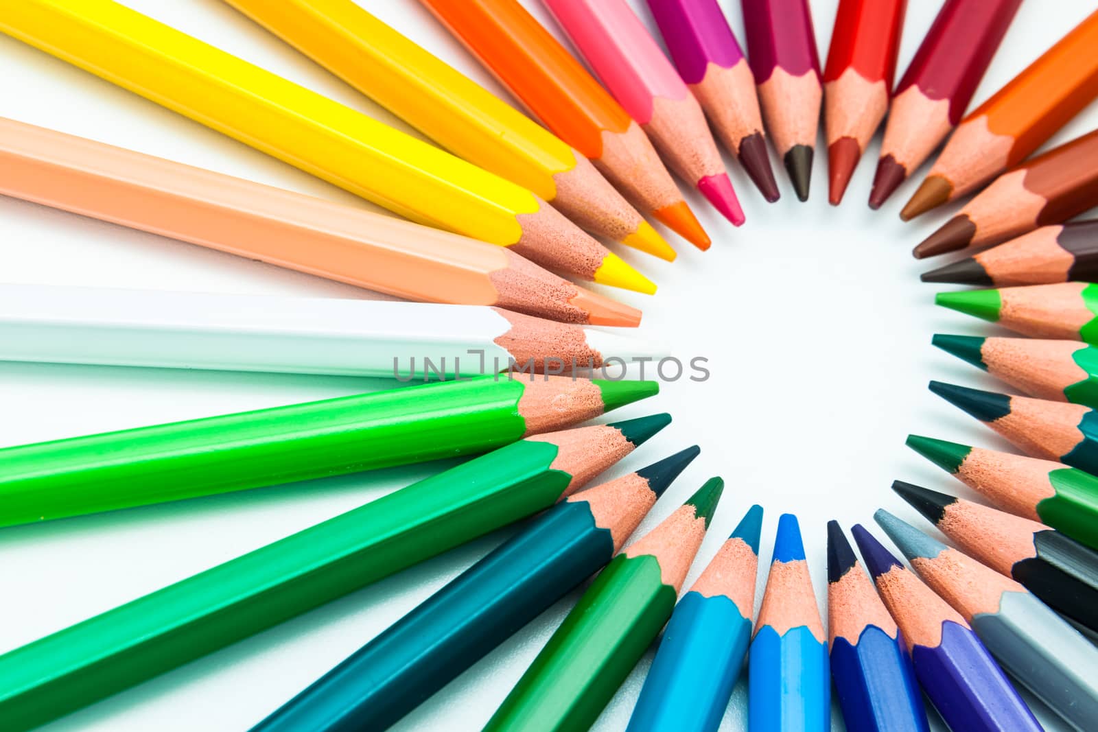 Composition of pencils of wood in a variety of colors