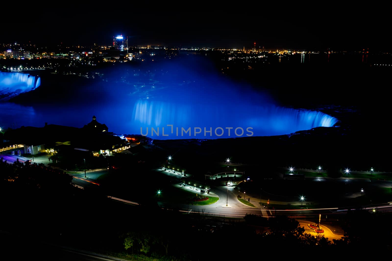 Fantastic Niagara Falls view with Colorful Lights at night, Canadian Falls, Ontario, Canada
