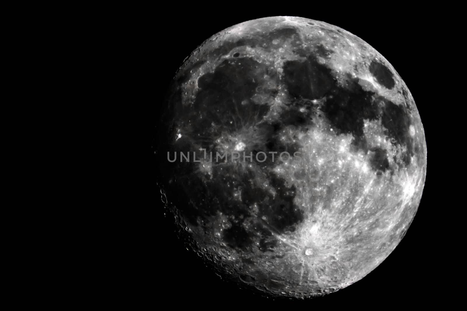 Moon closeup showing the details of the lunar surface.