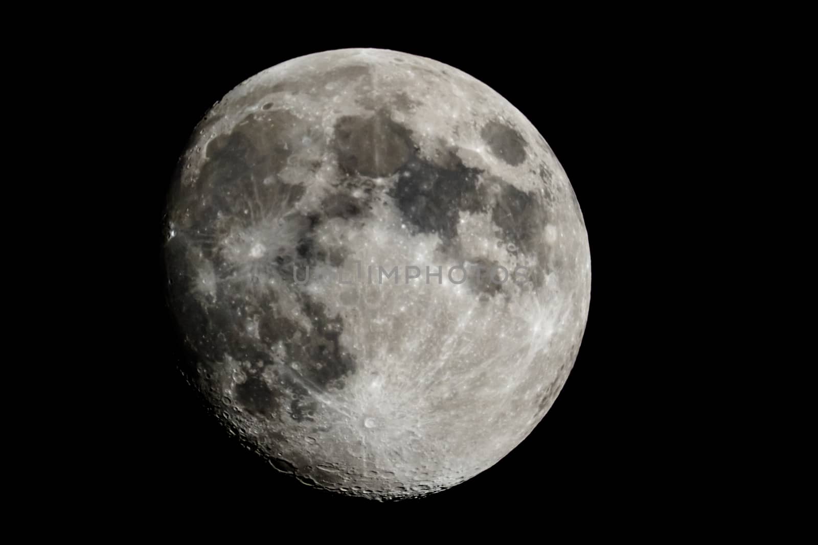 Moon closeup showing the details of the lunar surface.