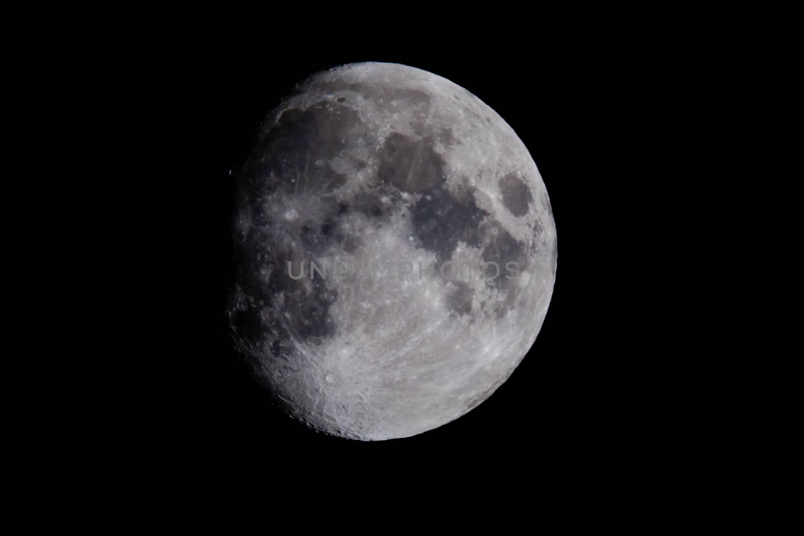 Moon closeup showing the details of the lunar surface.