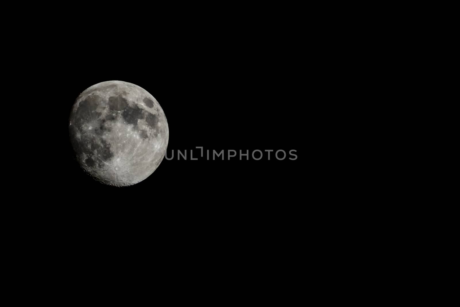 Moon closeup showing the details of the lunar surface.