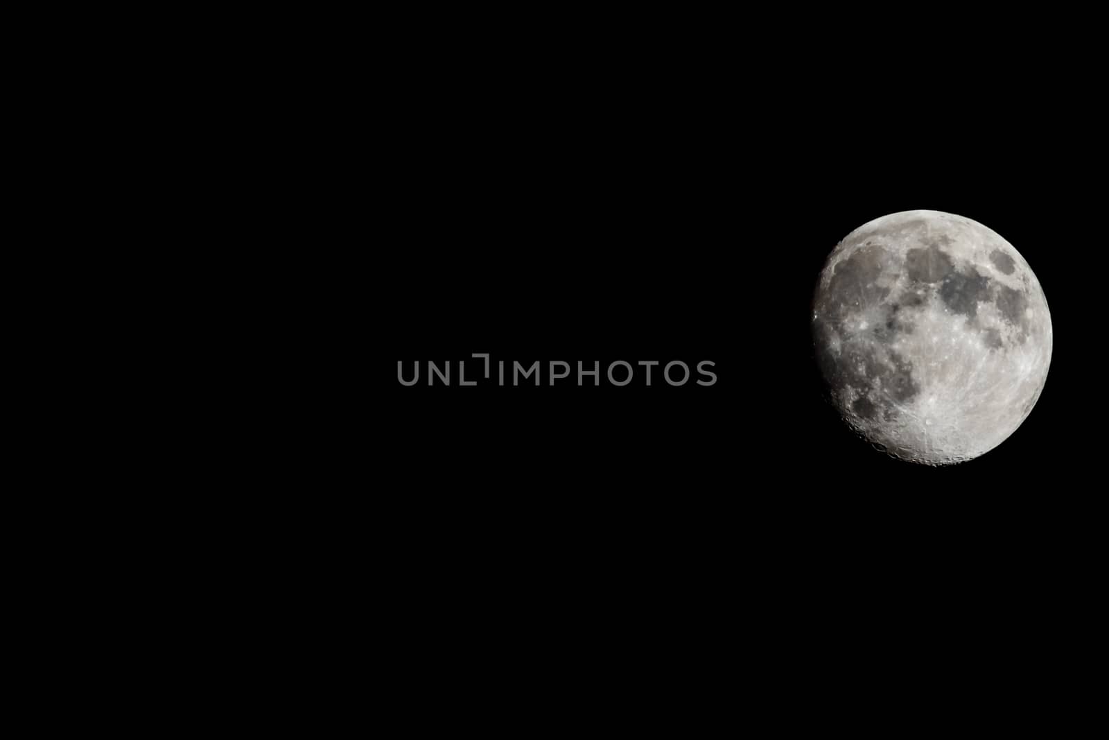 Moon closeup showing the details of the lunar surface.