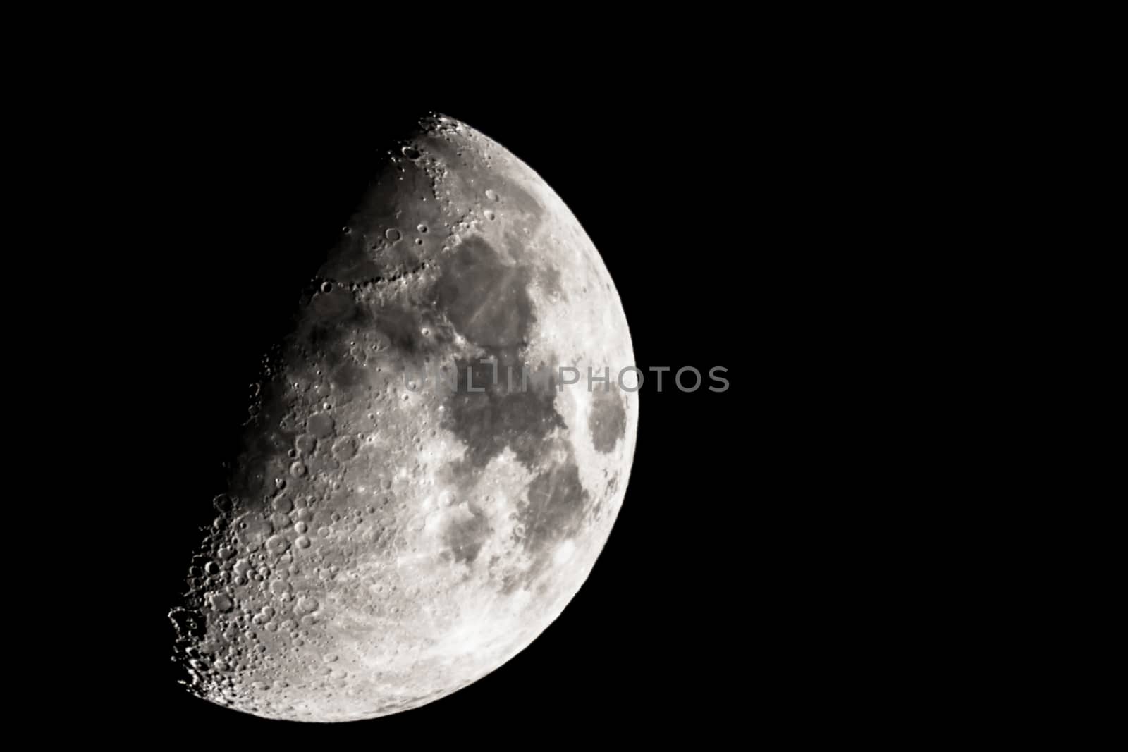 Moon closeup showing the details of the lunar surface.