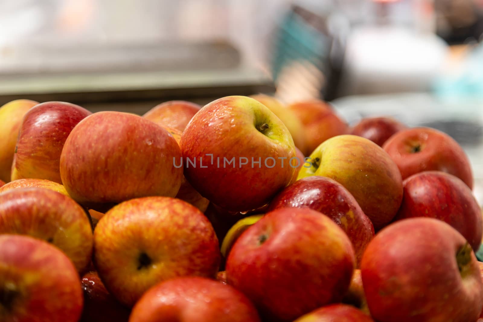Fresh red and yellow apples at market