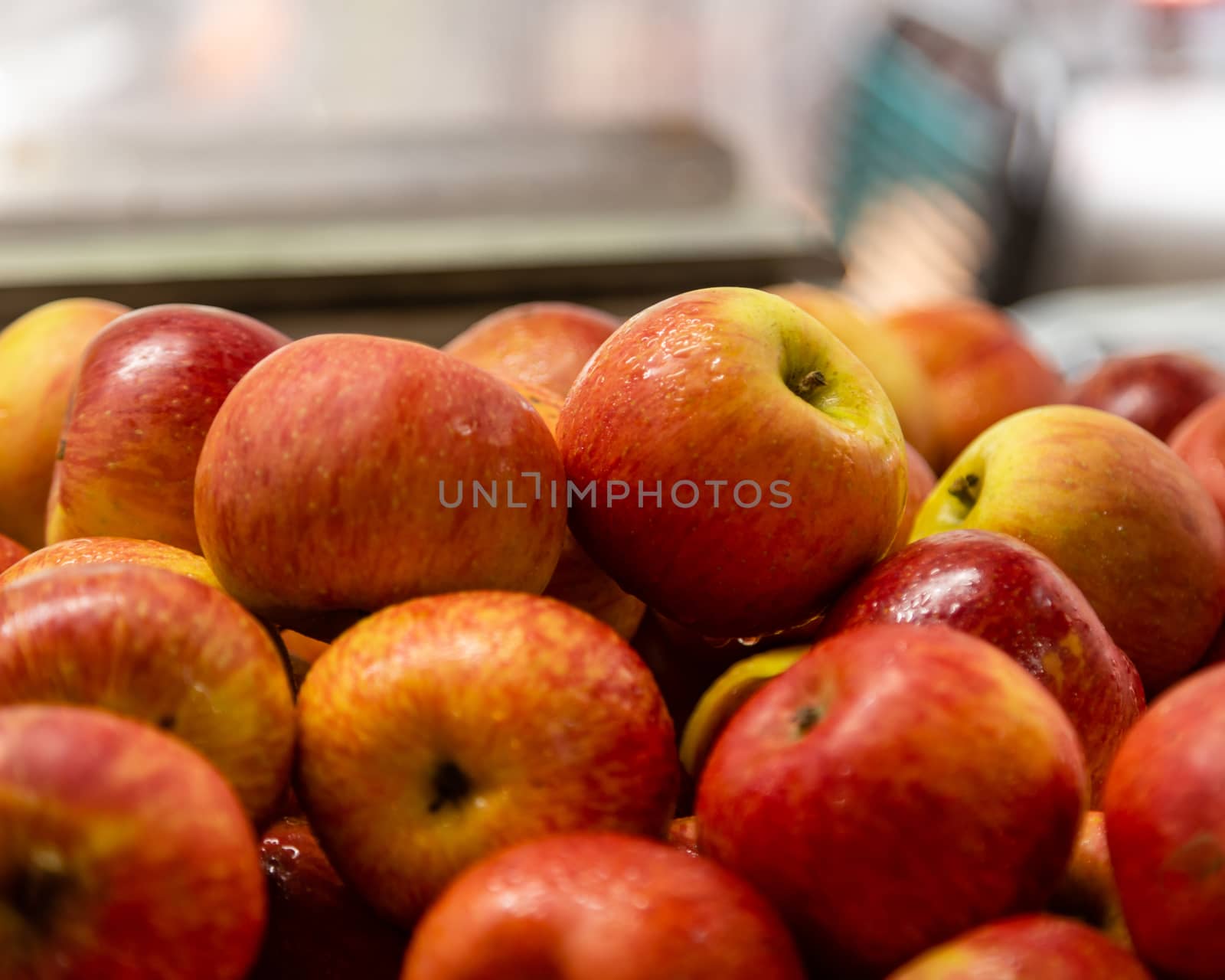 Fresh red and yellow apples at market