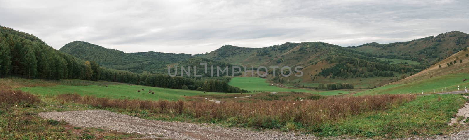 Altai mountains road through mountains pass, panoramic picture