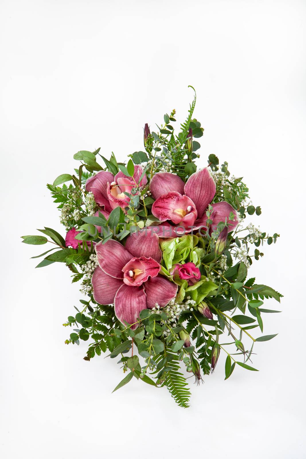 Bouquet of flowers on a fabric studio background