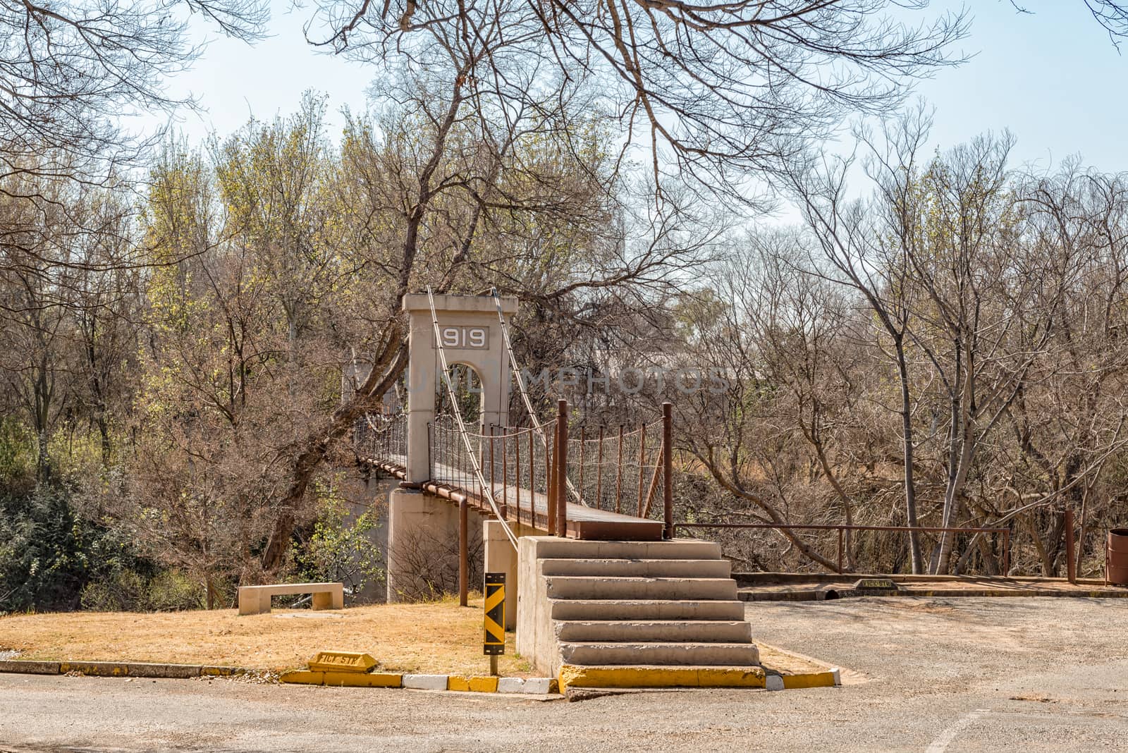 The historic suspension bridge over part of the Vaal River, built in 1919, in Parys in the Free State Province