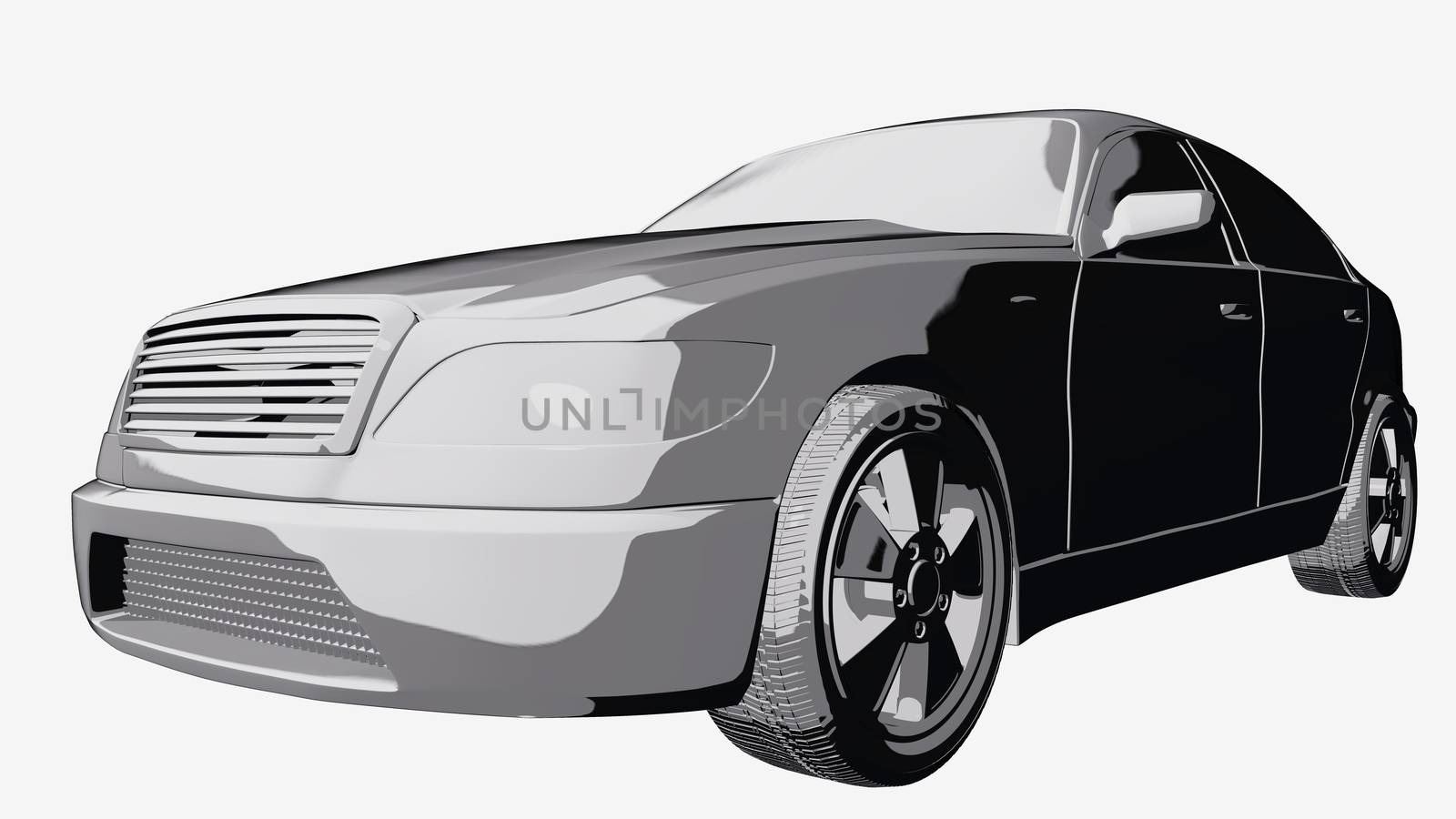 Grey car comic book 3D illustration by cherezoff