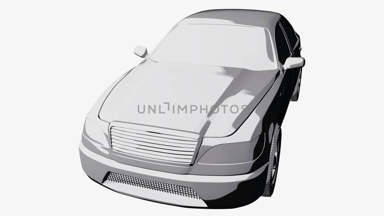 Grey car comic book 3D illustration isolated on white background