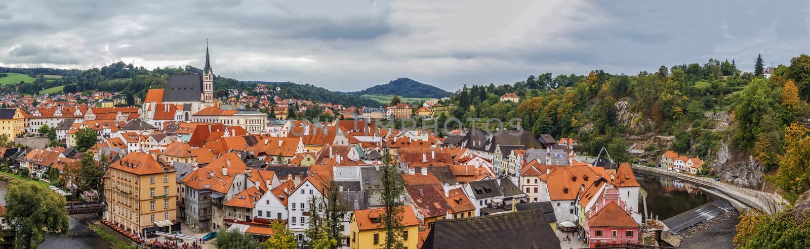 Panorama of Cesky Krumlov from castle hill, Czech republic