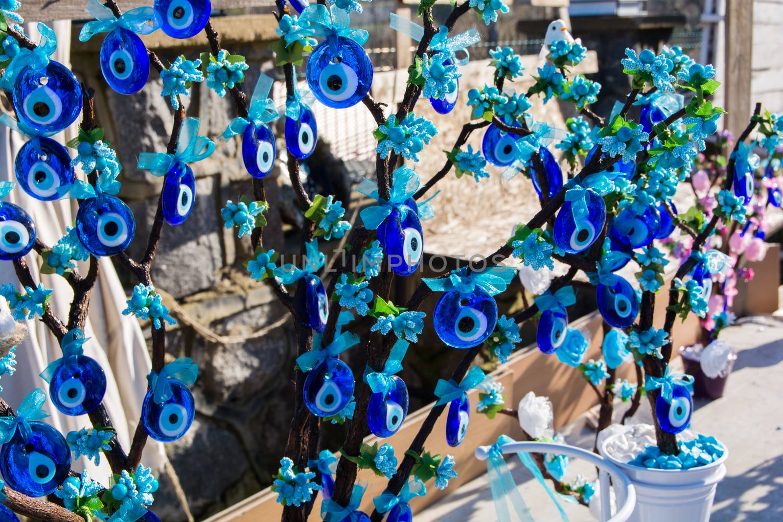 Evil eye bead souvenirs.broken glass is melted and shaped. In culture and religious belief, the figure of the eye is regarded as a powerful amulet protecting evil. It is a powerful talisman in Turkish culture.