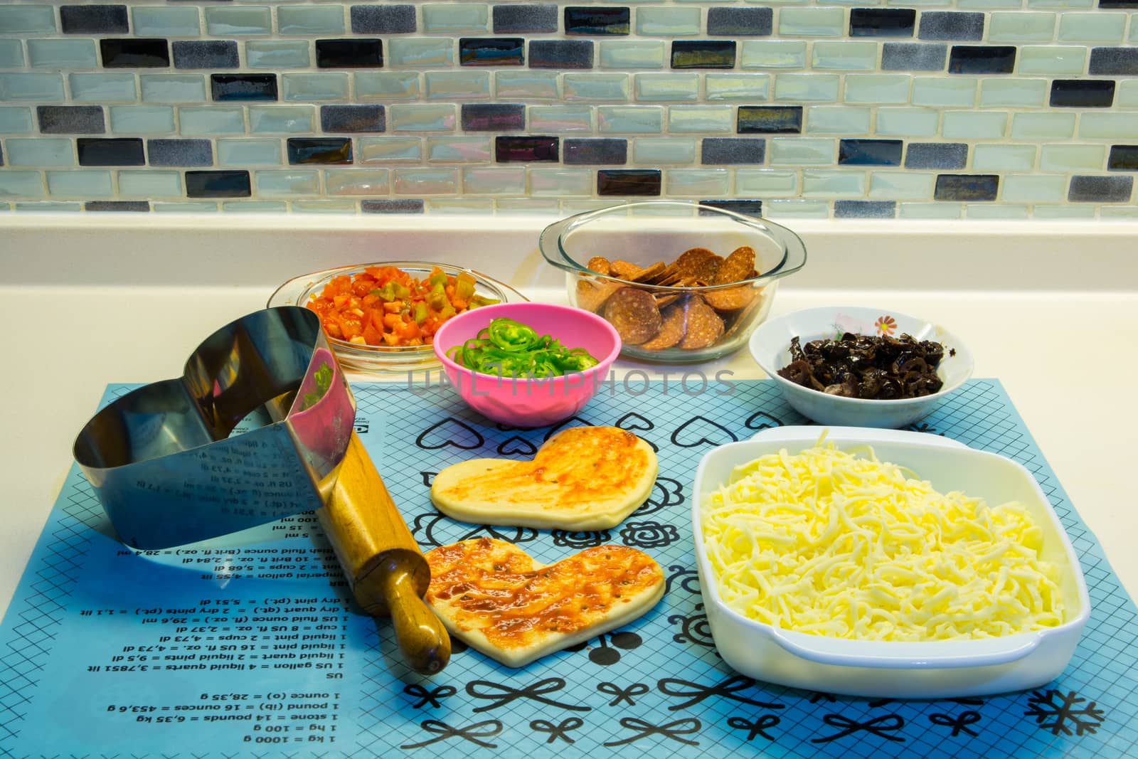 all ingredients for mixed pizza making.  dinner for lover