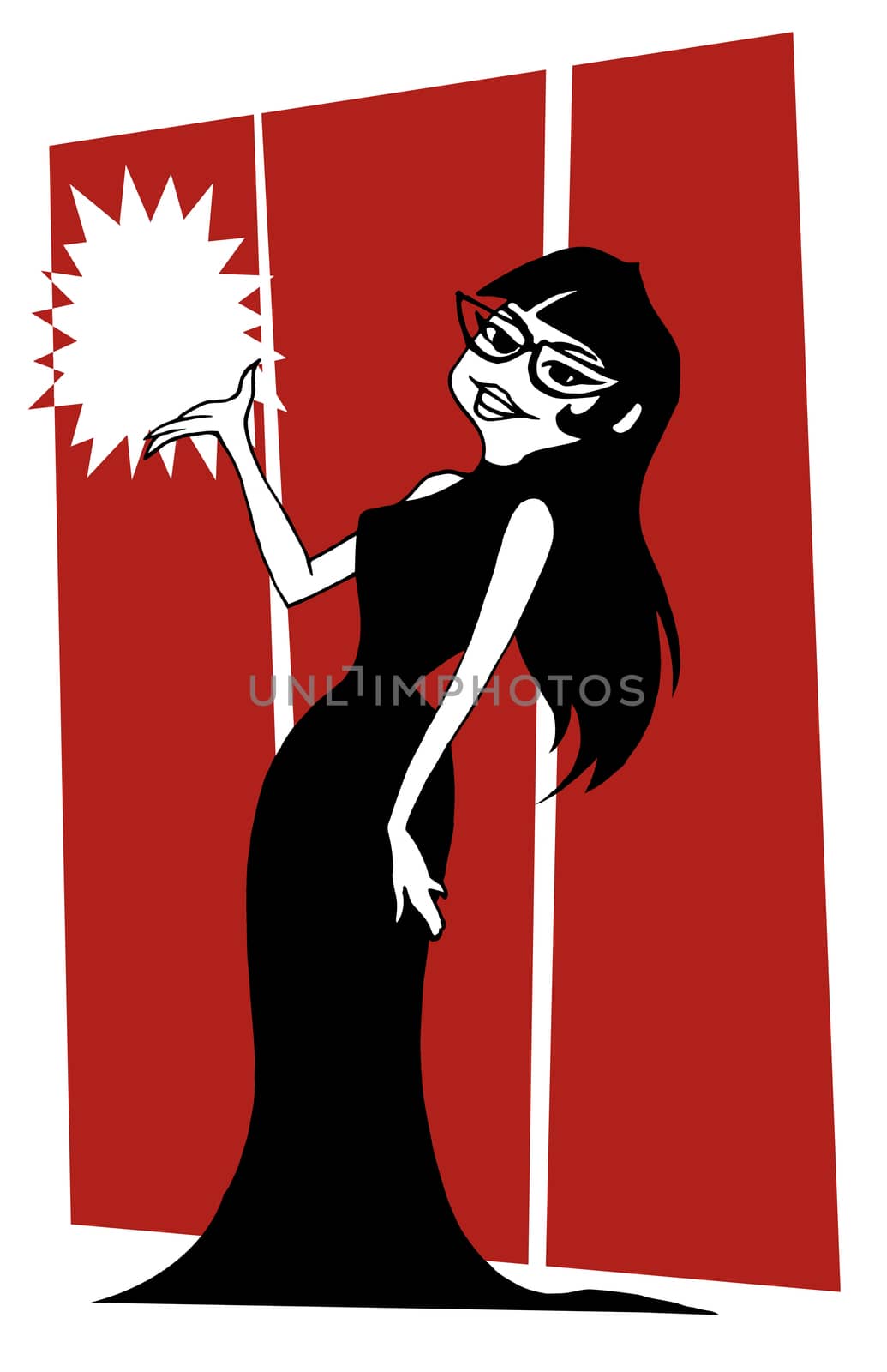 Black dress model with red background