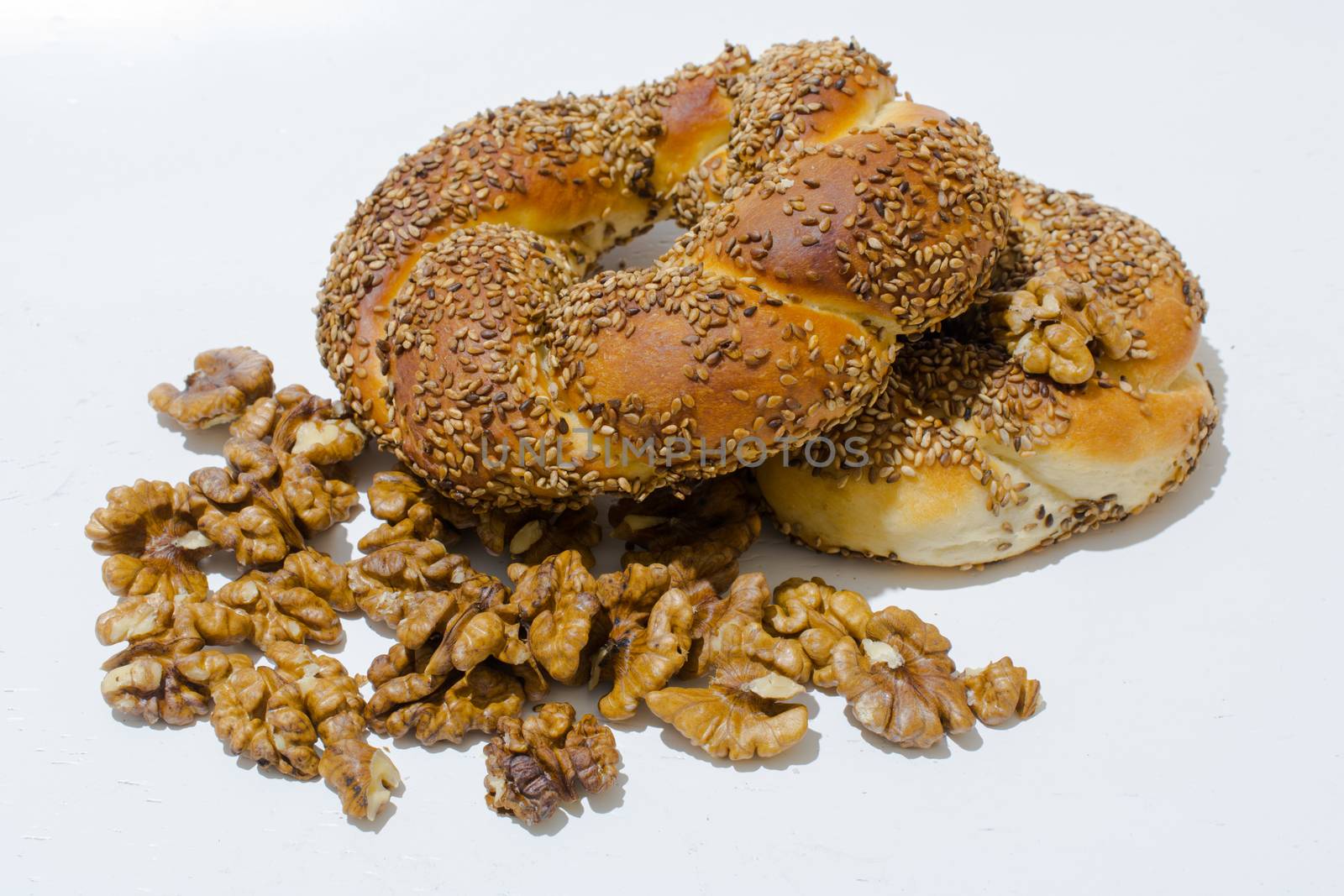 Turkish breakfast "Simit";Turkish sesame bread ring. traditional Turkish street food. Turkish snack