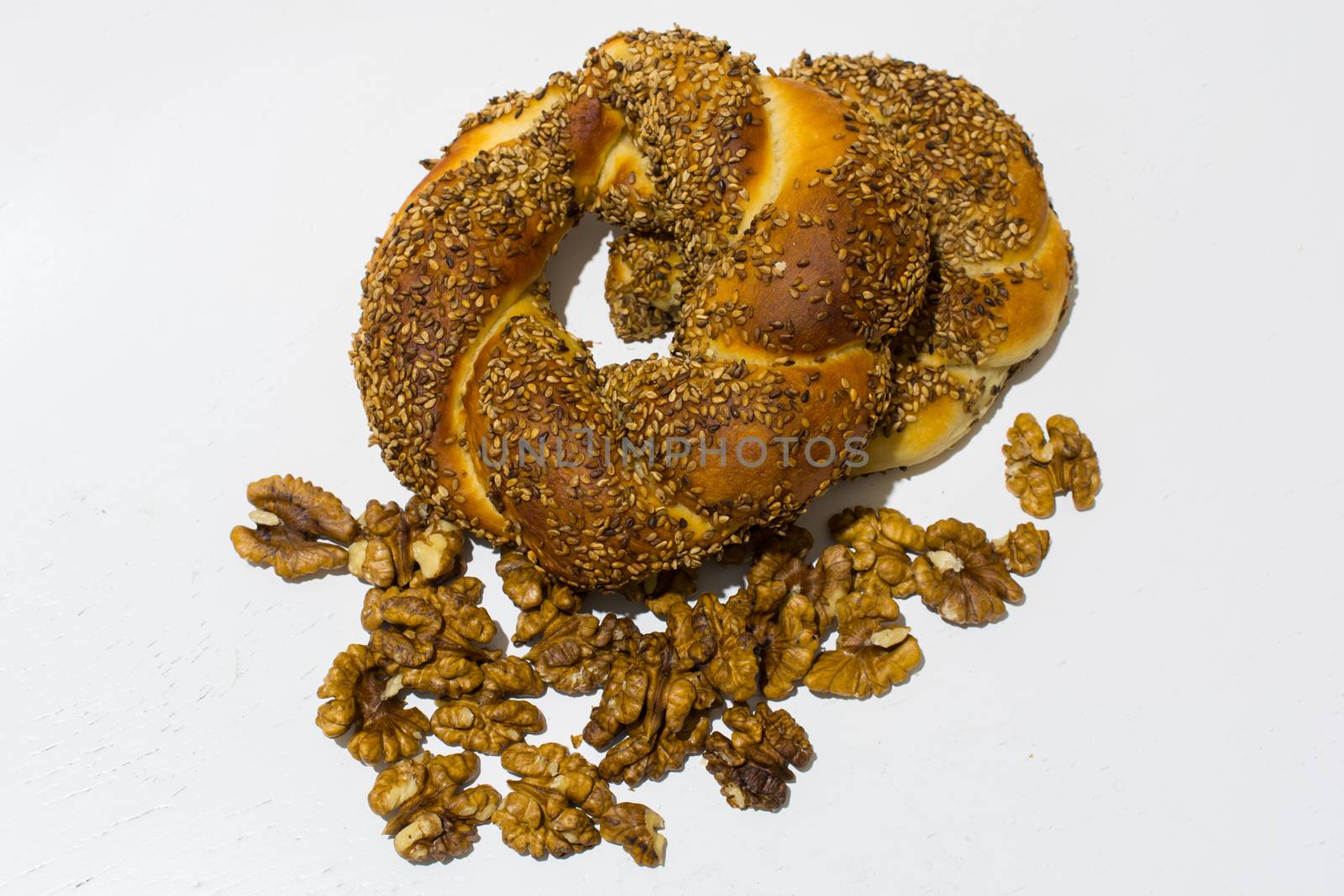 Turkish breakfast "Simit";Turkish sesame bread ring. traditional Turkish street food. Turkish snack