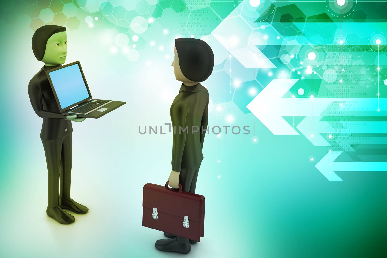 3d people make discussion with laptop
