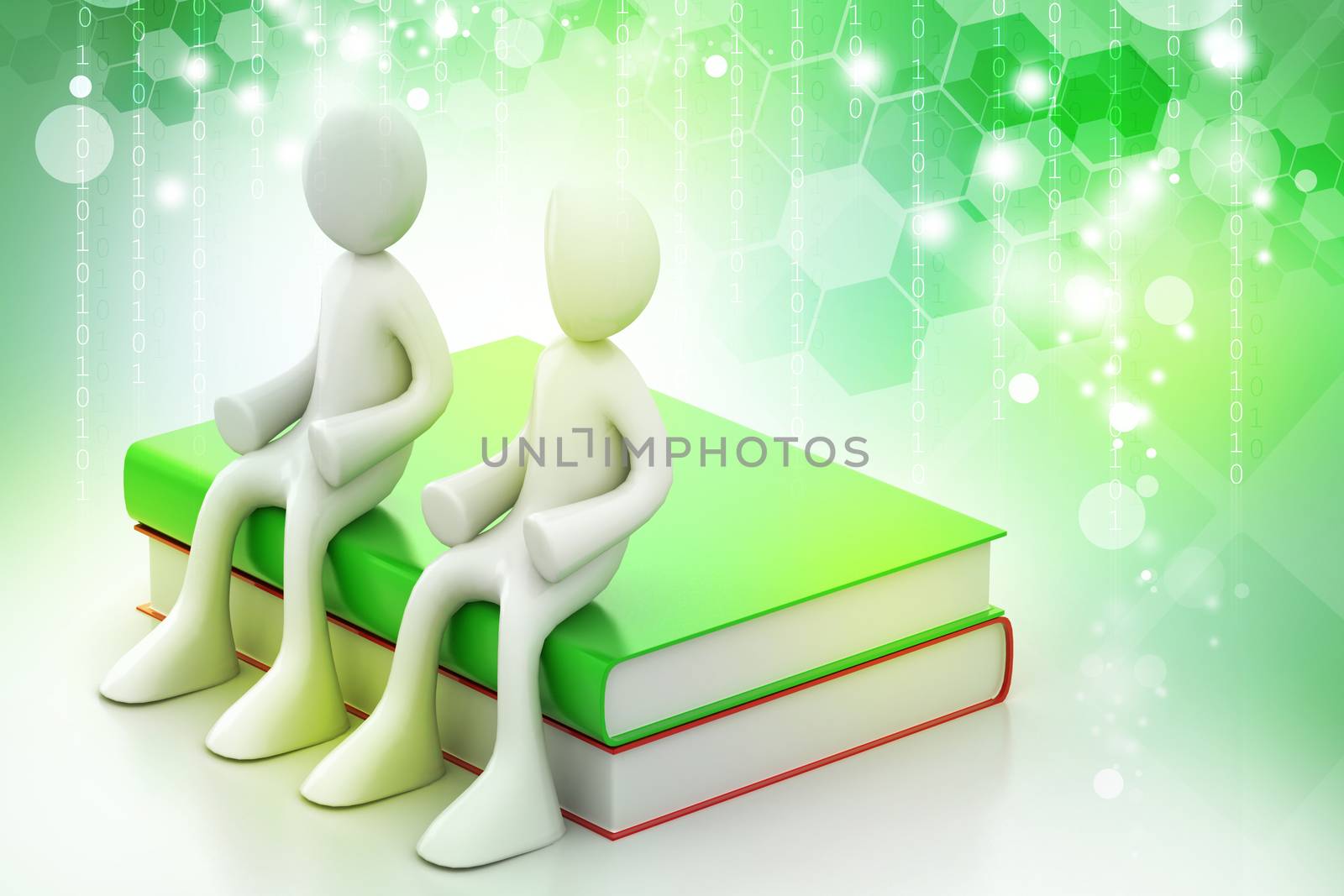 3d people sitting on the books