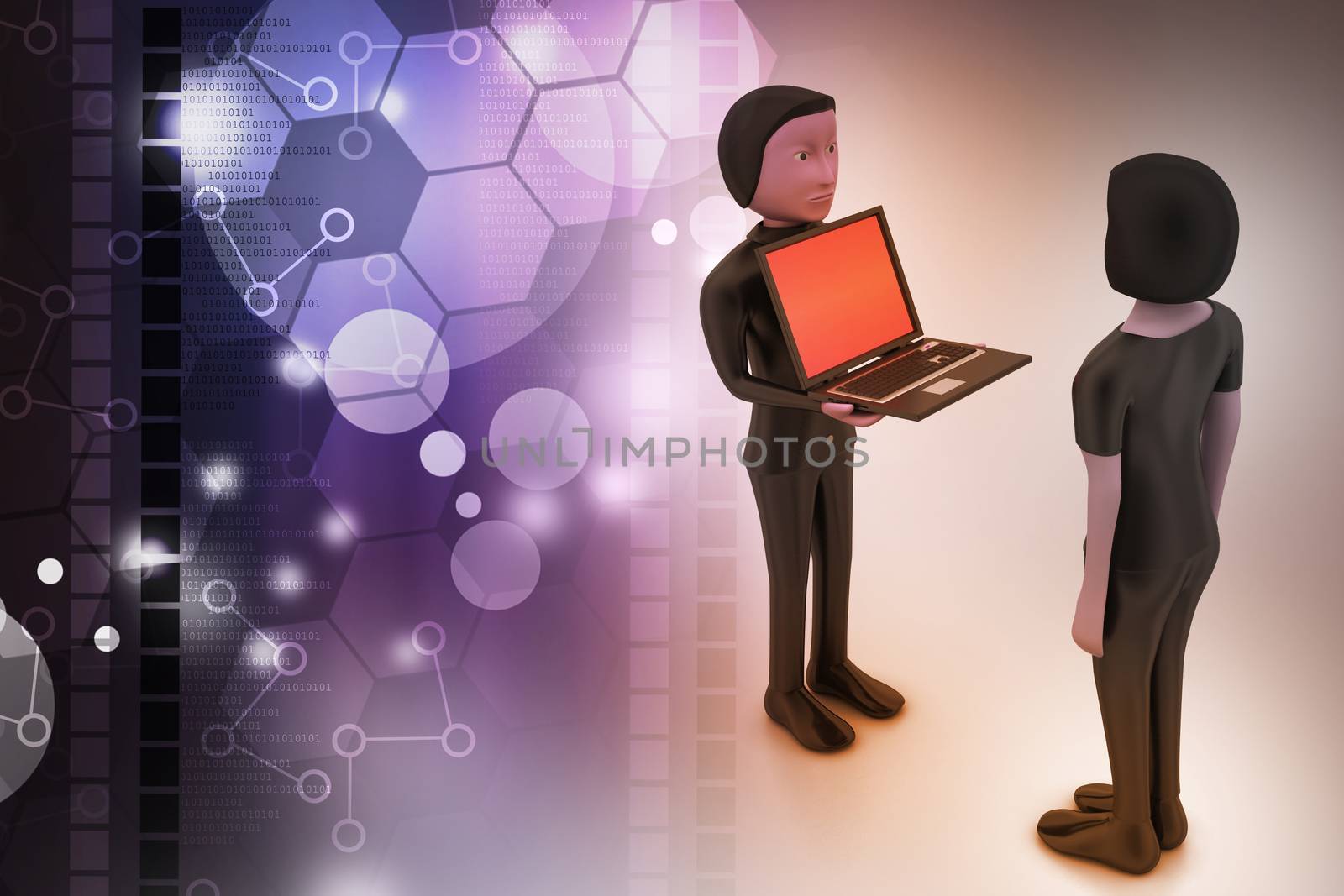 3d people make discussion with laptop