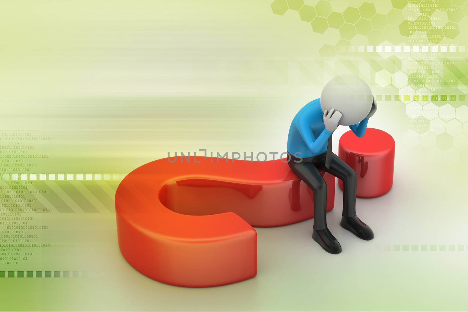 man sitting on a question mark. Business concept.