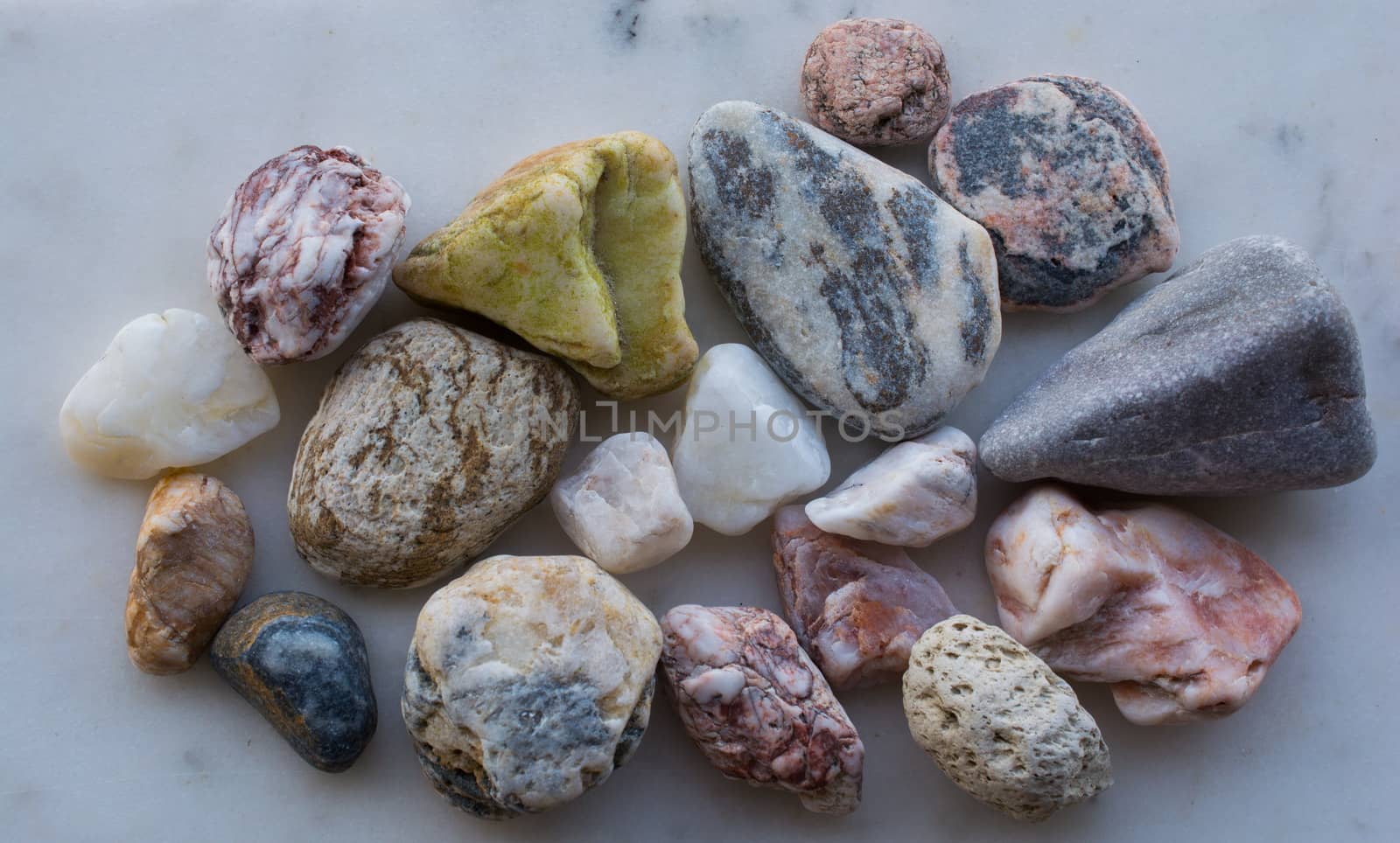 Stones in various shapes, colors and sizes.