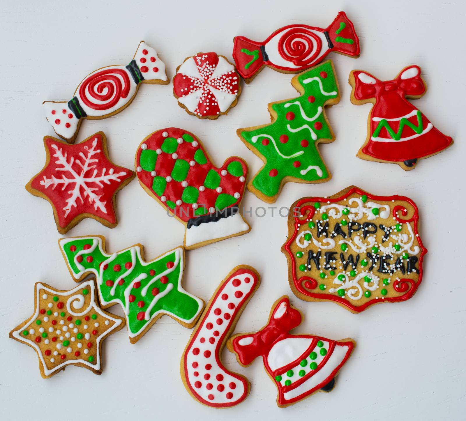 colorful christmas cookies. for the new year celebration. gingerbread and cinnamon biscuits