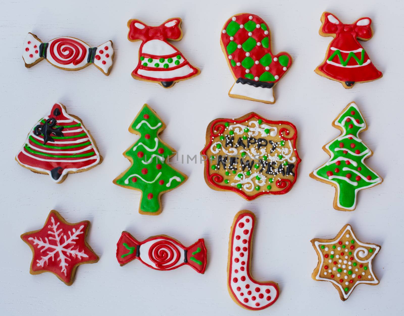 colorful christmas cookies. for the new year celebration. gingerbread and cinnamon biscuits