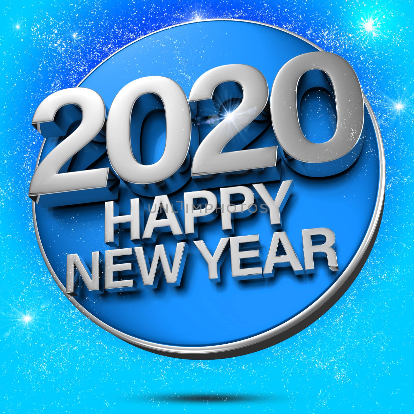 2020 3d rendering on a sparkling blue background.