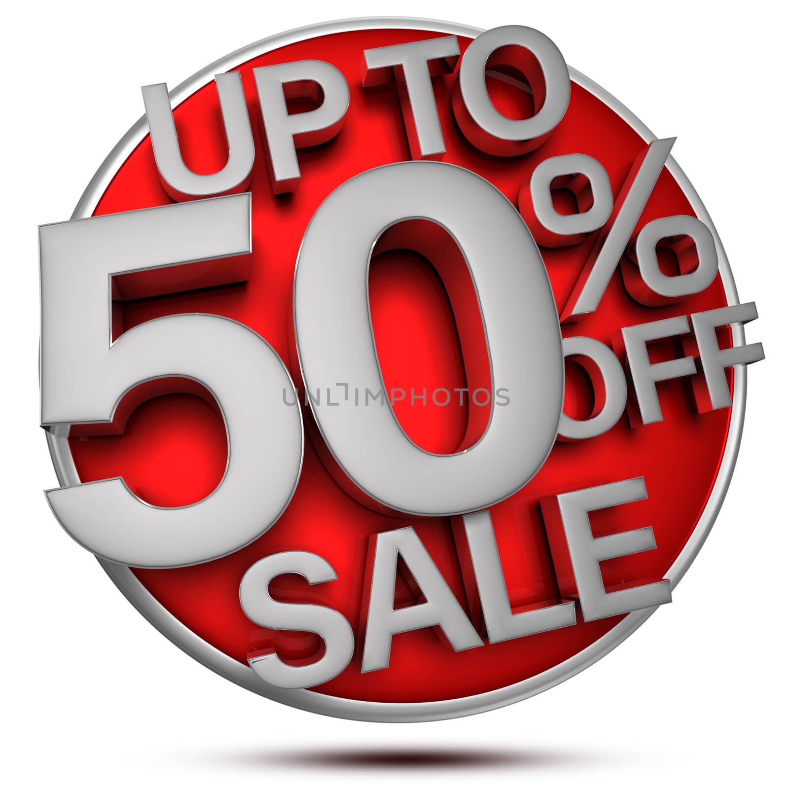Up to 50 percent off sale 3d rendering on white background.(with Clipping Path).