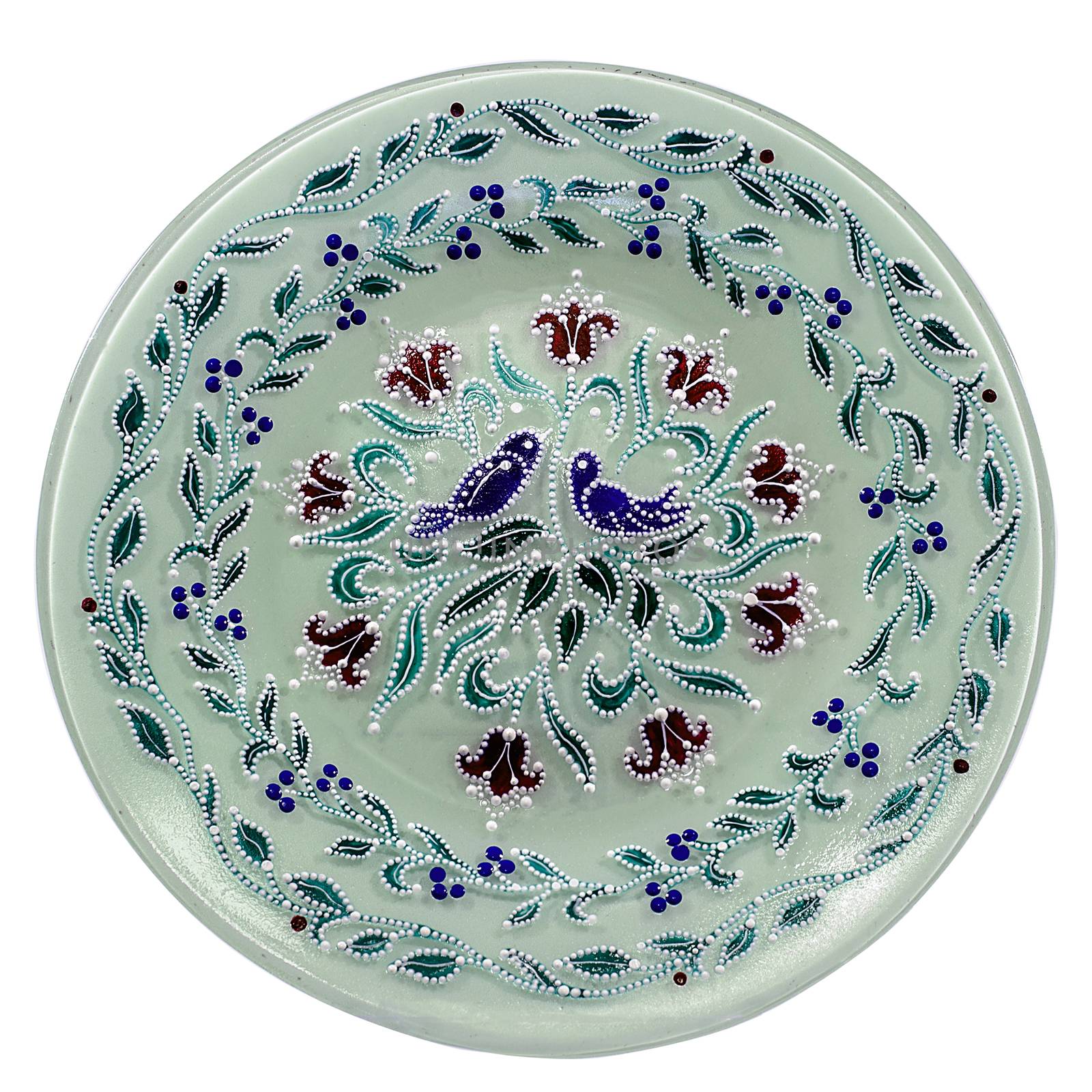 Decorative ceramic dish painted with hands. Art, handmade