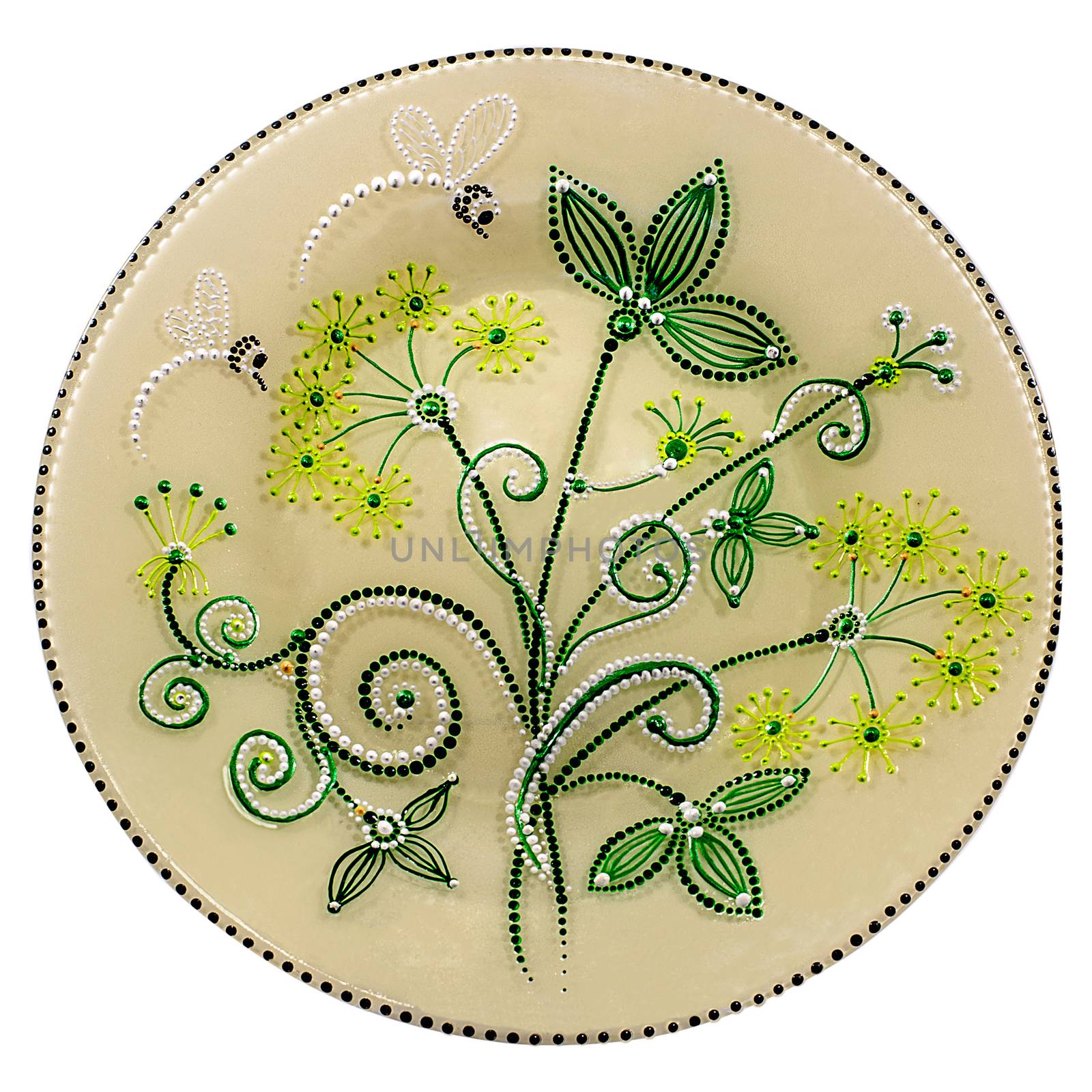 Decorative ceramic dish painted with hands. Art, handmade