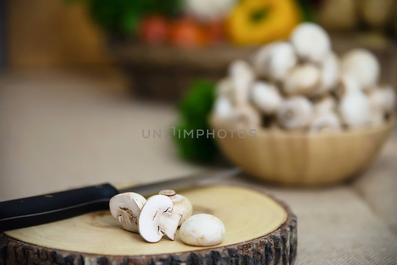 Fresh champignon mushroom vegetable in the kitchen - fresh mushroom vegetable cooking concept