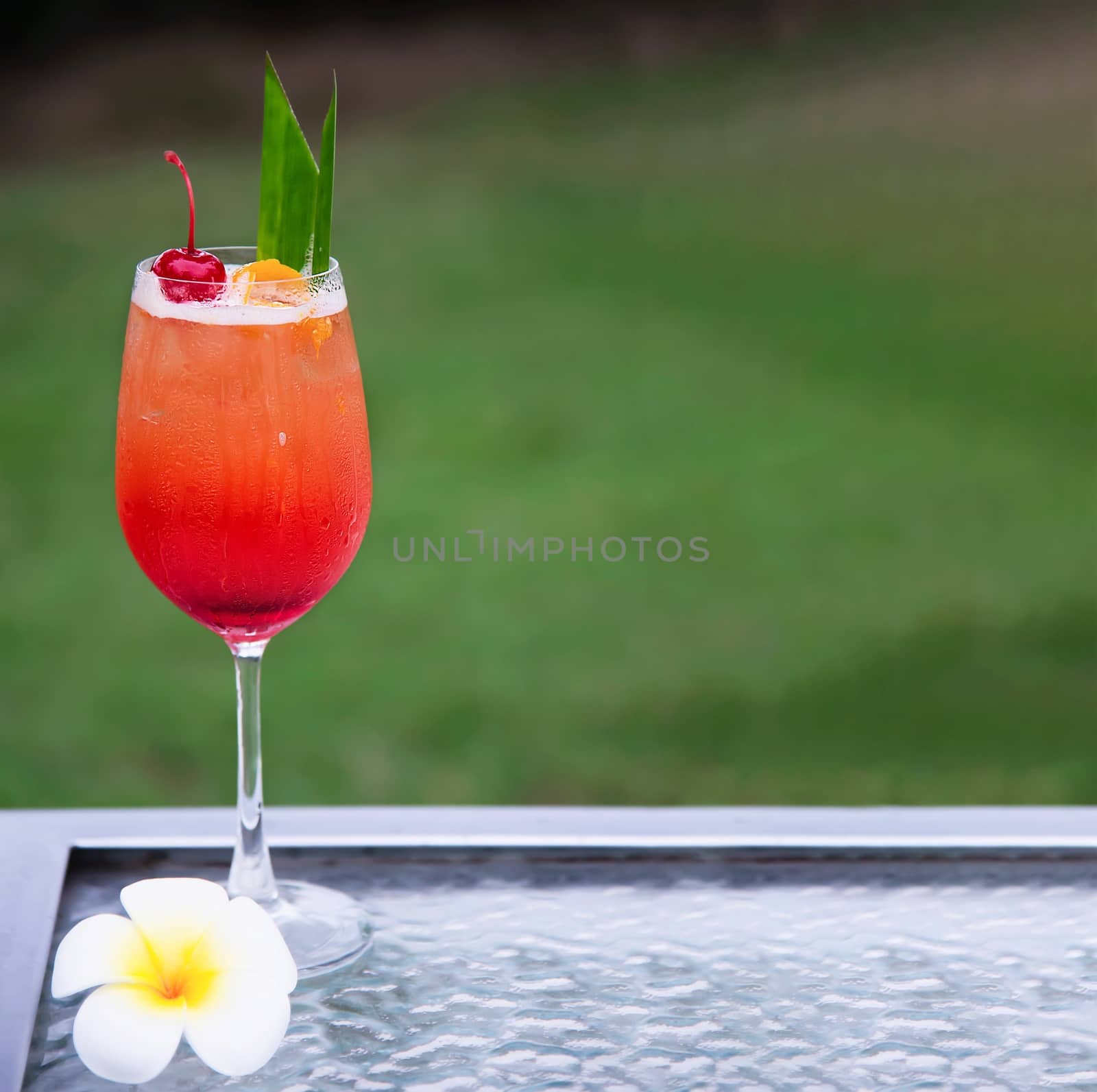 Cocktail recipe name mai tai or mai thai worldwide favour cocktail include rum lime juice orgeat syrup and orange liqueur - sweet alcohol drink with flower in garden relax vacation concept by pairhandmade