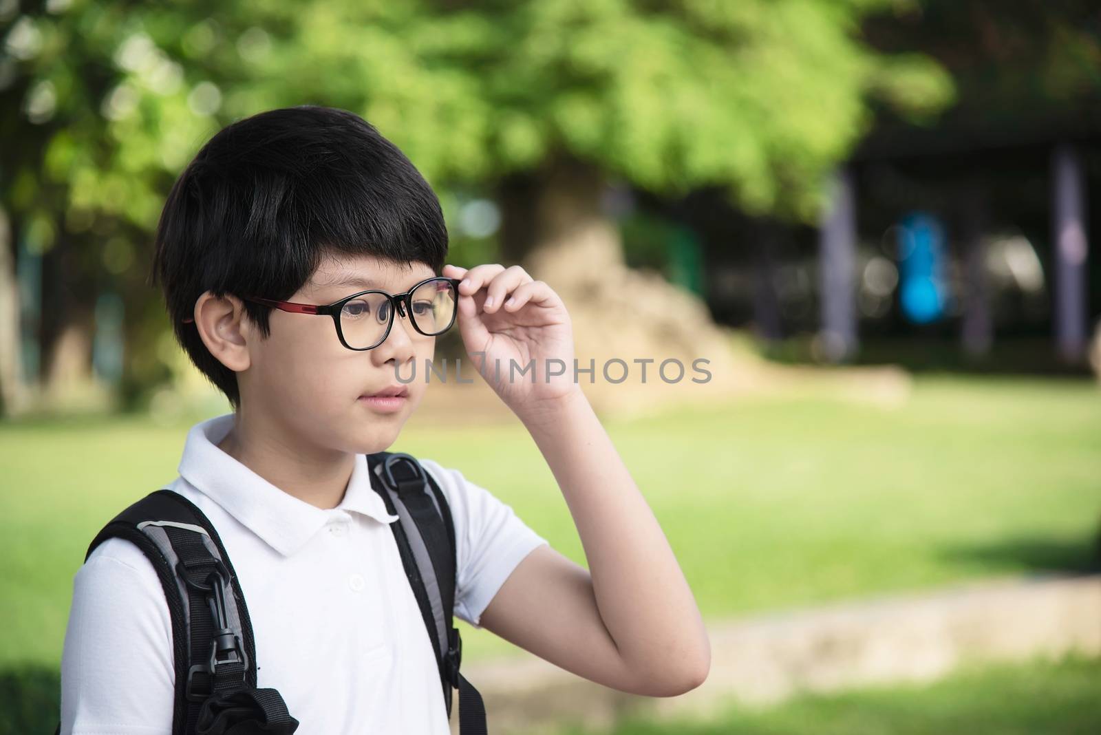 Young Asian Thailand boy happy going to school - children back to school concept. by pairhandmade