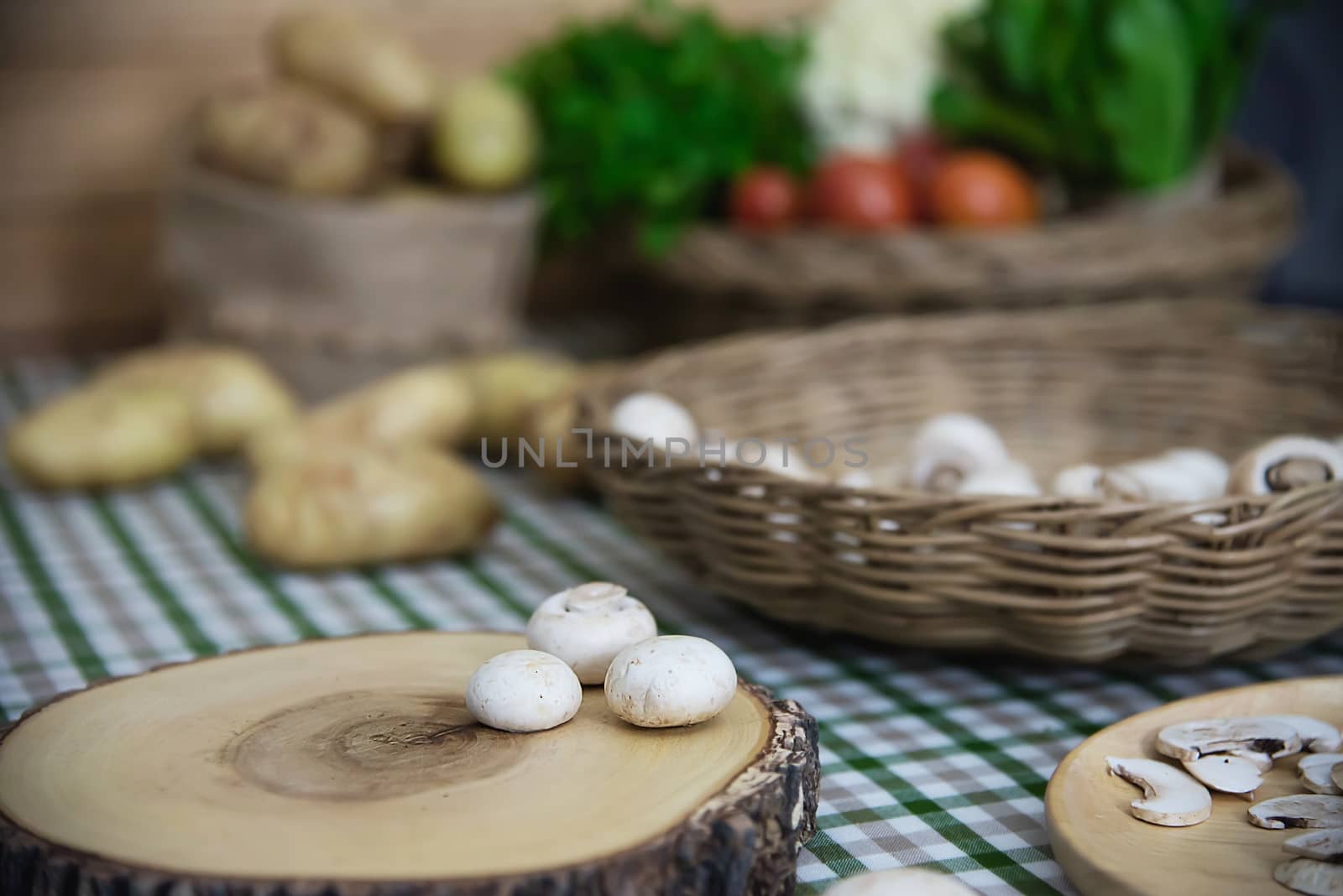 Fresh champignon mushroom vegetable in the kitchen - fresh mushroom vegetable cooking concept by pairhandmade