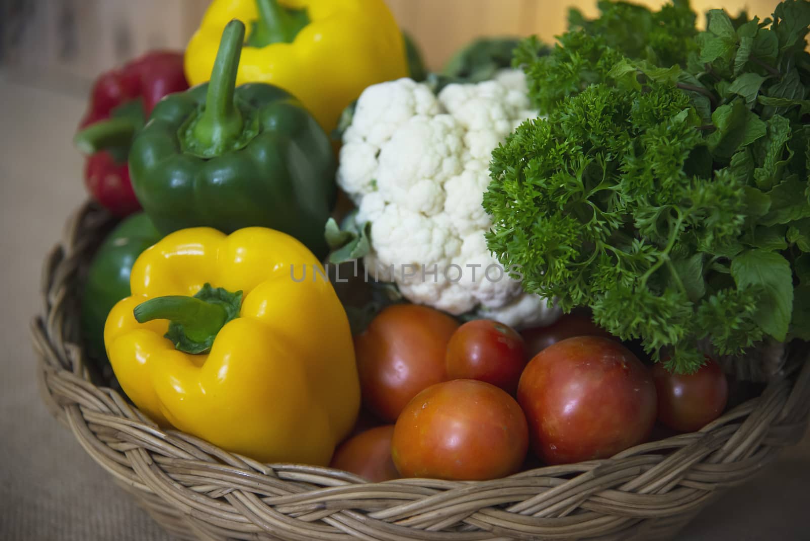 Fresh variety vegetable basket ready to be cooked in the kitchen - vegetable for making food background with copy space concept by pairhandmade